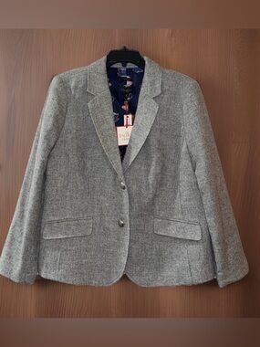 NWT Talbots Gray Tweed Notch-Collar Blazer-Wool Blend-16